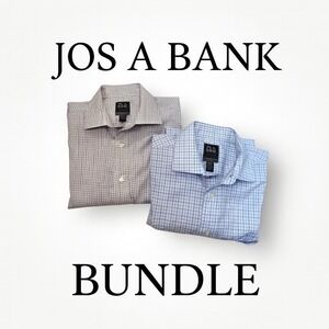 Jos A Bank Lot Of 2 Traveler  Dress Shirts Tailored Fit Check / Plaid 16.5-35